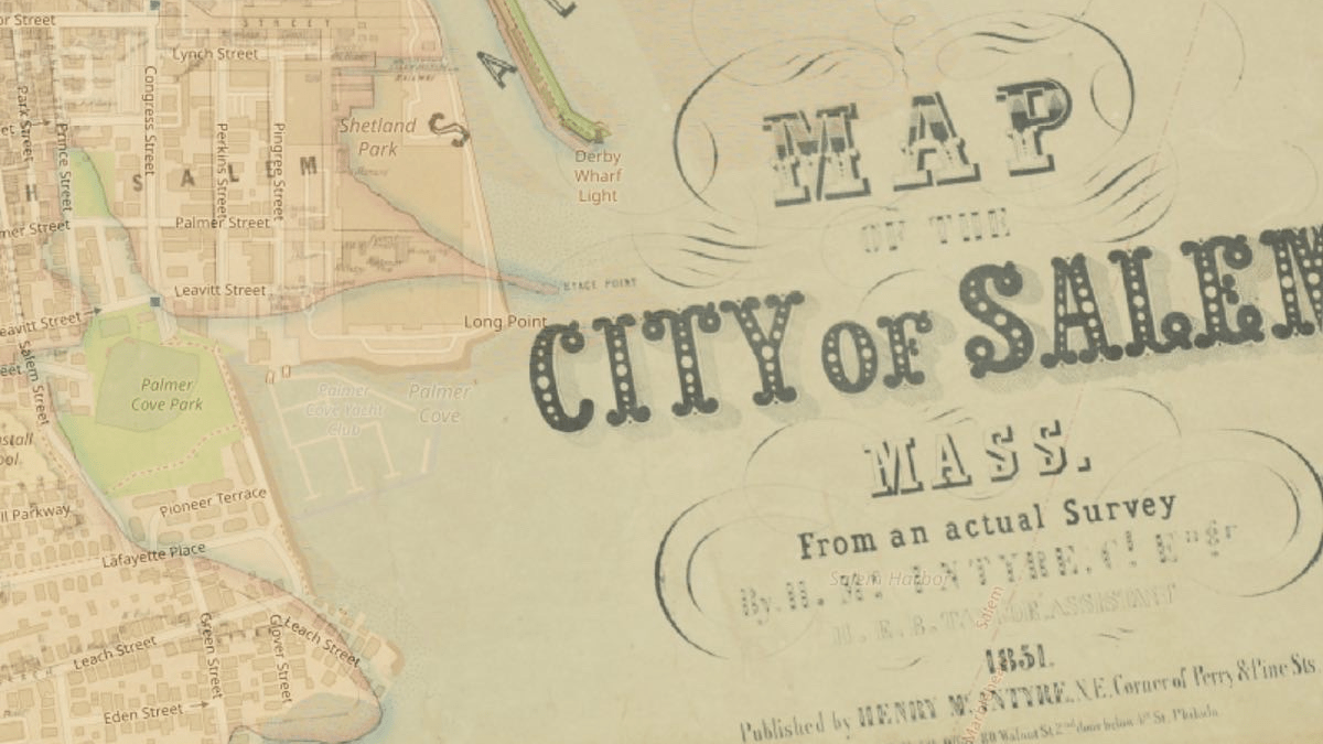 Contemporary Google map of the City of Salem overlaid with a historica map from 1851