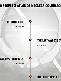 Cropped image of Atlas homepage featuring paths arranged along a transit-like graphic line over black and white image of hands holding plutonium put emitting bright light