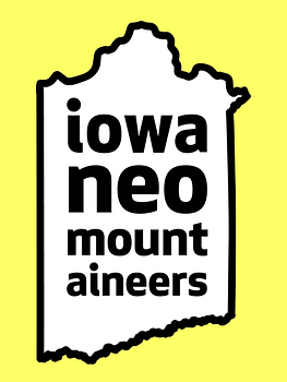 Logo of the Iowa Neo-Mountaineers on a yellow background