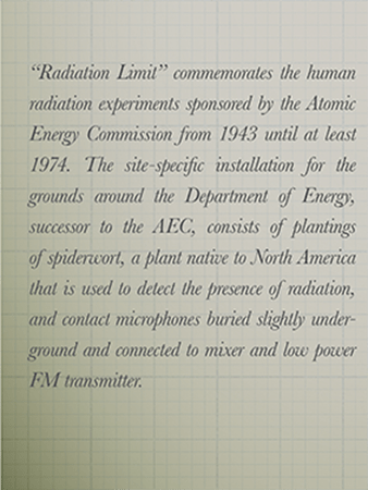 Description of monument concept, "Radiation Limit," from poster.